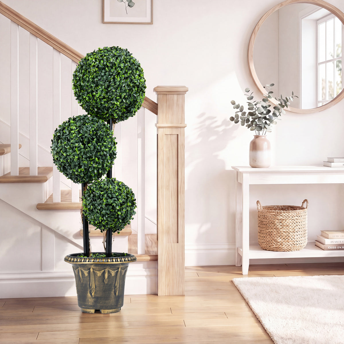 35 Inches Artificial Boxwood Topiary Tree Triple Ball Shrubs