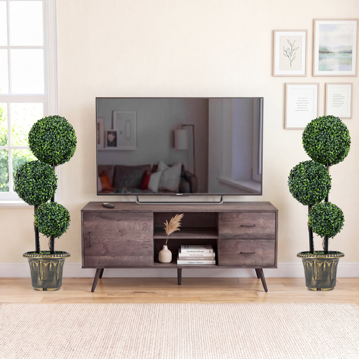 35 Inches Artificial Boxwood Topiary Tree Triple Ball Shrubs