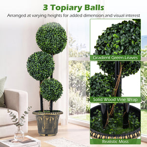 35 Inches Artificial Boxwood Topiary Tree Triple Ball Shrubs
