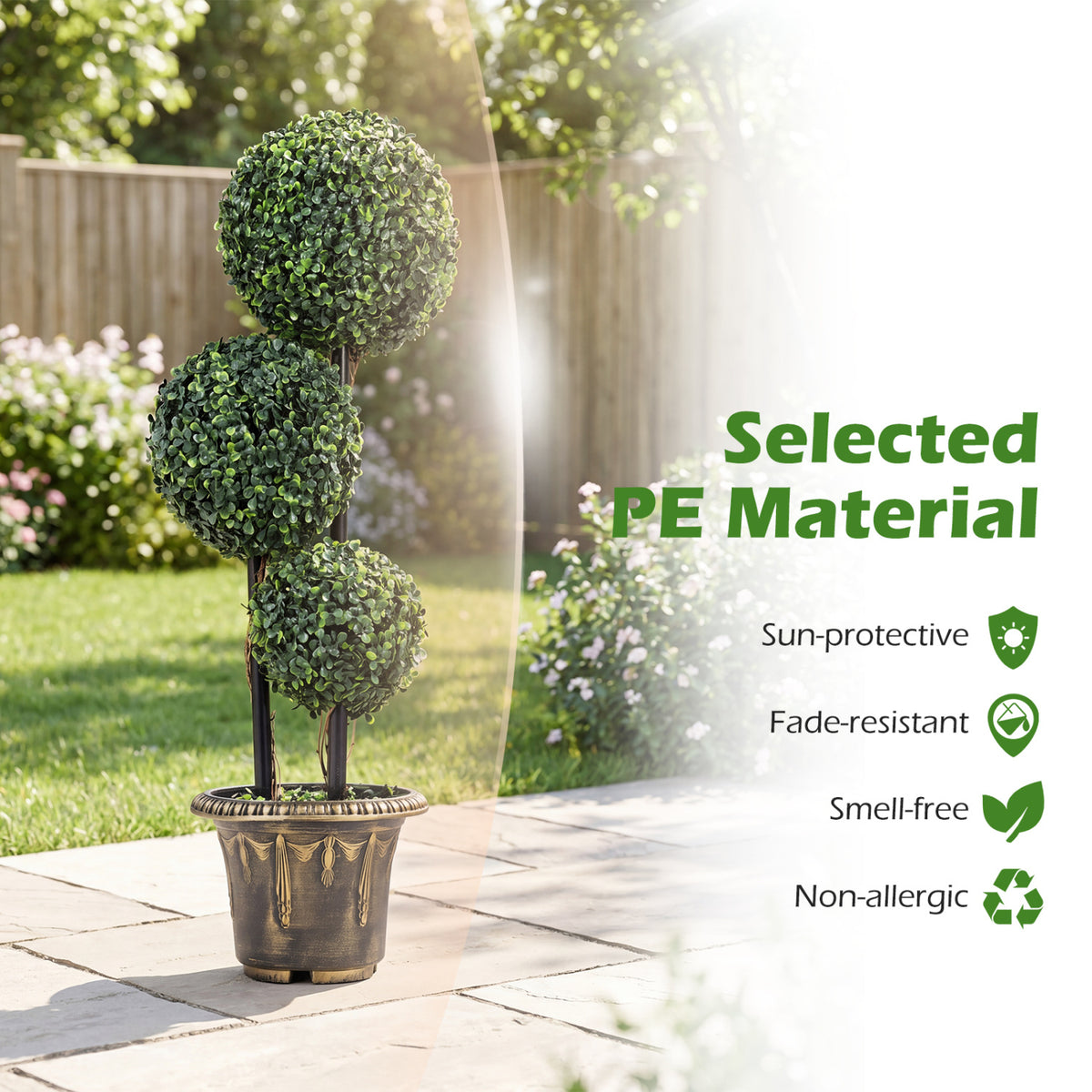 35 Inches Artificial Boxwood Topiary Tree Triple Ball Shrubs