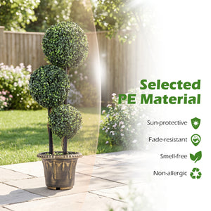 35 Inches Artificial Boxwood Topiary Tree Triple Ball Shrubs