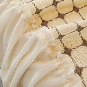 Grid Textured Sofa Cover with Sheer Ruffle Skirt, Pet-Friendly Sofa Throw Slipcover