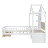 House Bed With Upholstered Sofa, Wireless Charging Station, Shelves And 2 Drawers by Couch.com