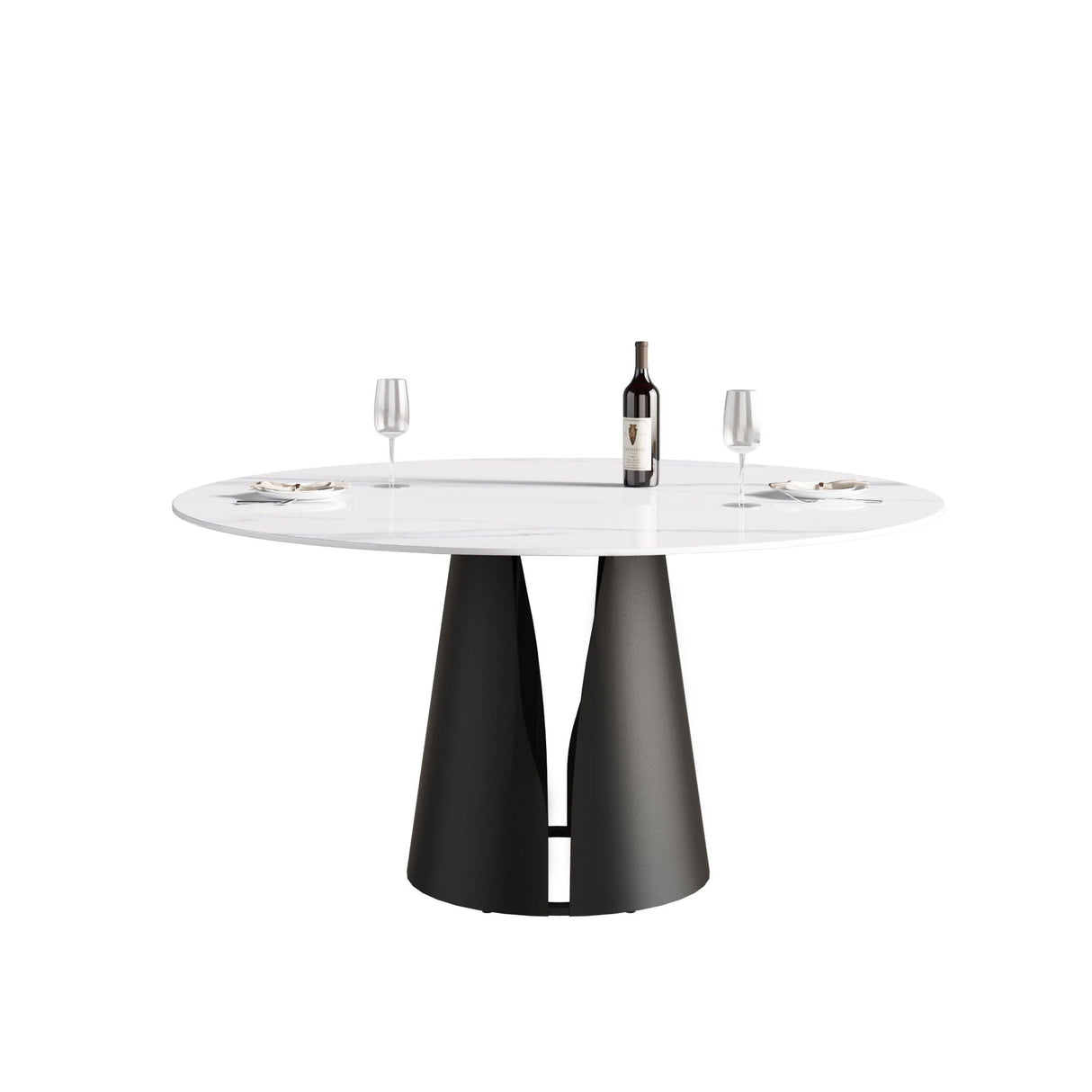 Couch.com 59.05" Modern Artificial Stone Round Carbon Steel Base Dining Table White / Black, Durable Design, Easy to Clean, Marble/Stone Construction, White Finish by Couch.com