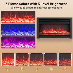 33/36-Inch Electric Fireplace Insert 750W/1500W Recessed Fireplace Heater-1500W