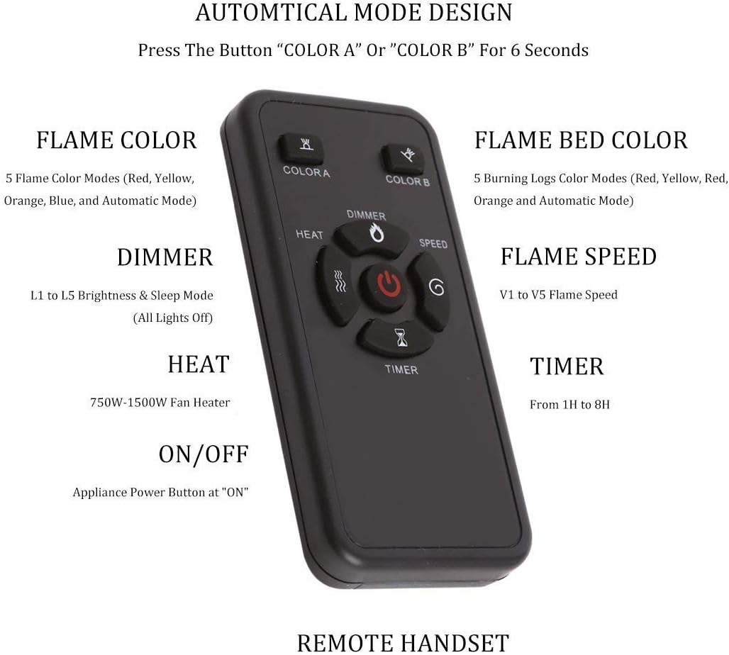 37 Inch Electric Fireplace Insert Adjuatble Flame Colors 939BXB