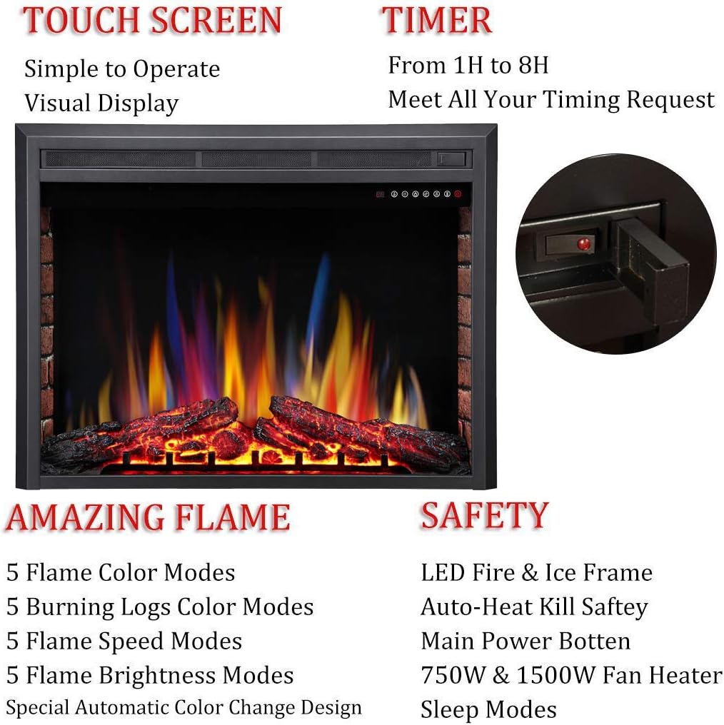 37 Inch Electric Fireplace Insert Adjuatble Flame Colors 939BXB