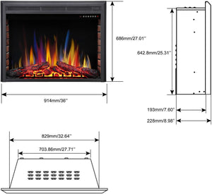 37 Inch Electric Fireplace Insert Adjuatble Flame Colors 939BXB