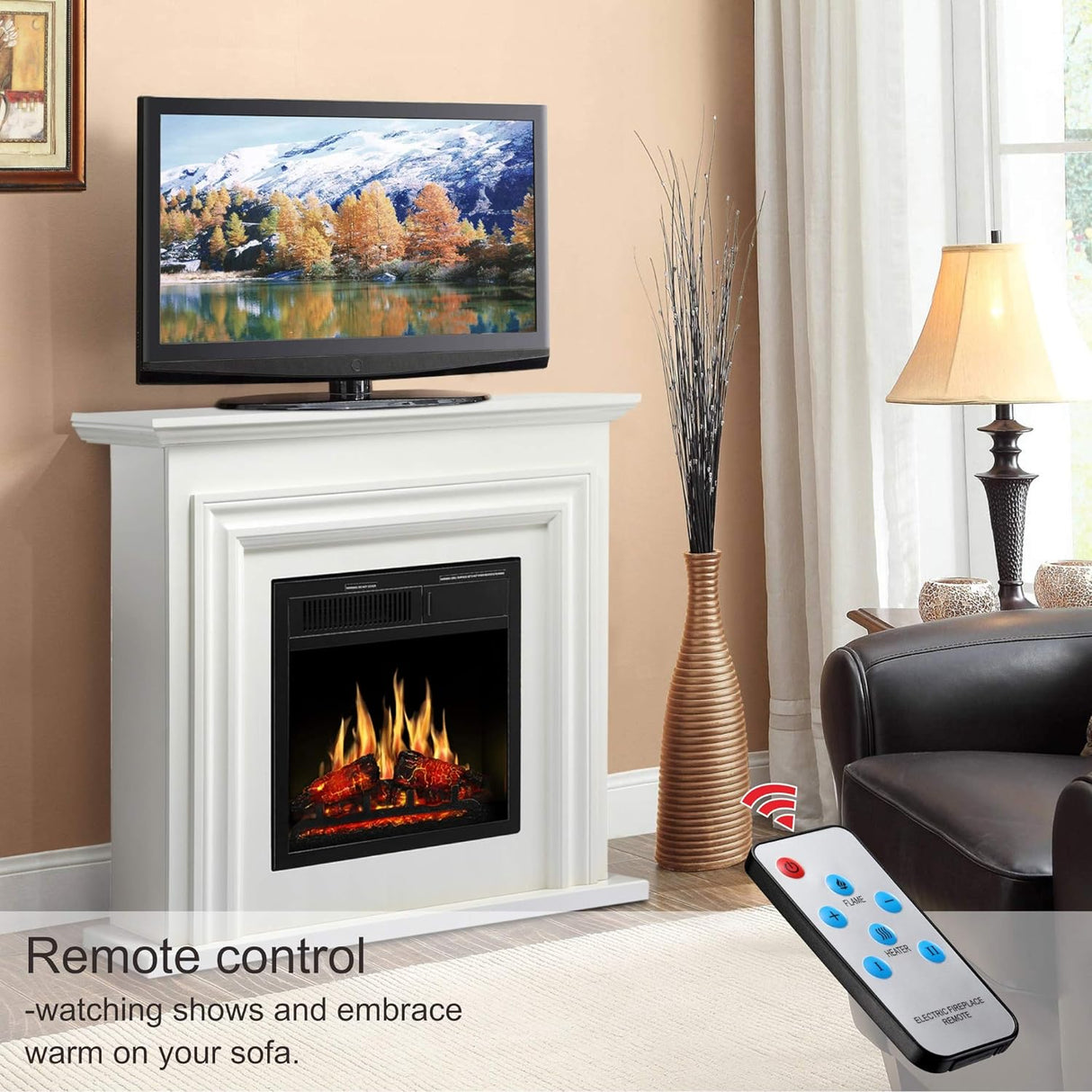 36 Inch Electric Fireplace Mantel Wooden Surround Firebox M1804