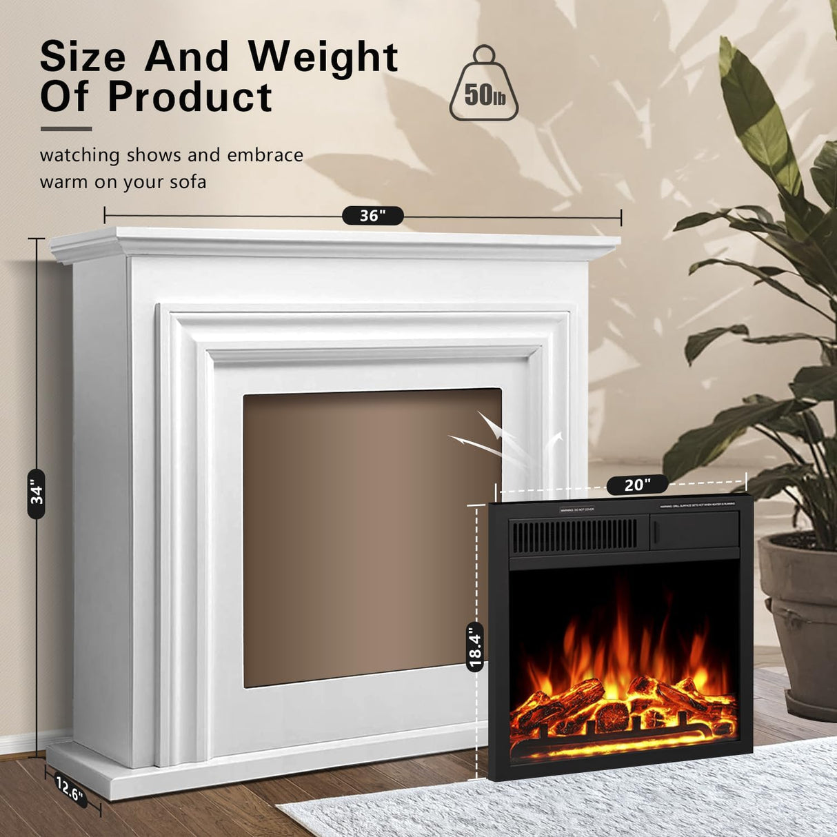 36 Inch Electric Fireplace Mantel Wooden Surround Firebox M1804