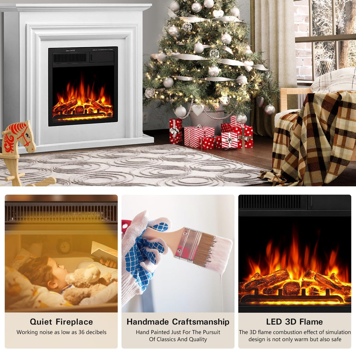 36 Inch Electric Fireplace Mantel Wooden Surround Firebox M1804