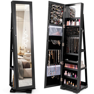 360 ° Rotatable 2-in-1 Lockable Jewelry Cabinet with Full-Length Mirror-Black