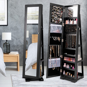 360 ° Rotatable 2-in-1 Lockable Jewelry Cabinet with Full-Length Mirror-Black