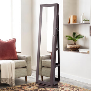 360 ° Rotatable 2-in-1 Lockable Jewelry Cabinet with Full-Length Mirror-Dark Brown