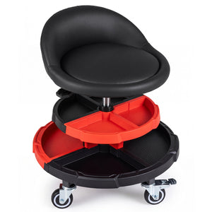 360Â° Rolling Mechanic Stool with 2 Tool Storage Trays-Red