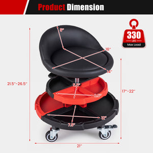 360Â° Rolling Mechanic Stool with 2 Tool Storage Trays-Red
