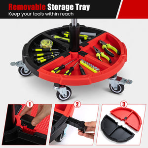 360Â° Rolling Mechanic Stool with 1 Tool Storage Tray-Red