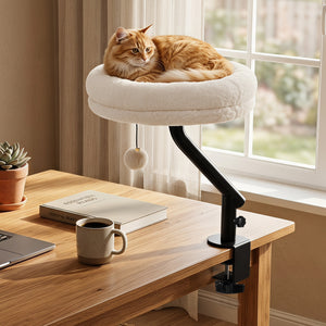 360Â° Rotating Cat Desk Bed for Indoor Cats with Removable Perch-White