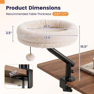 360Â° Rotating Cat Desk Bed for Indoor Cats with Removable Perch-White