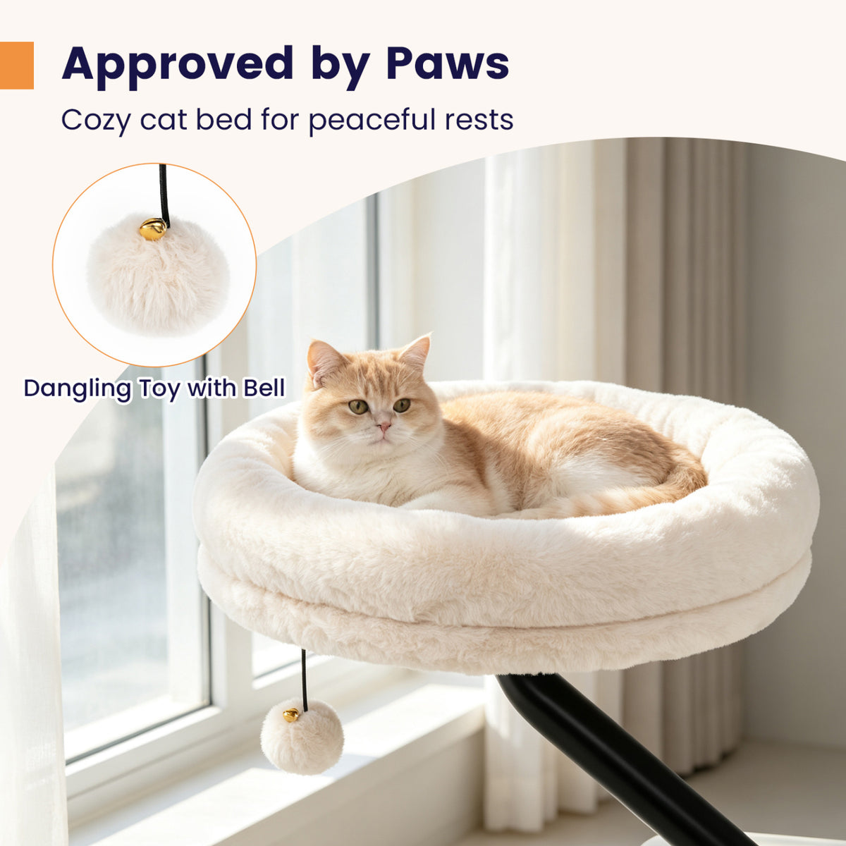 360Â° Rotating Cat Desk Bed for Indoor Cats with Removable Perch-White