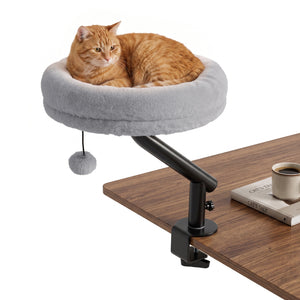360Â° Rotating Cat Desk Bed for Indoor Cats with Removable Perch-Gray