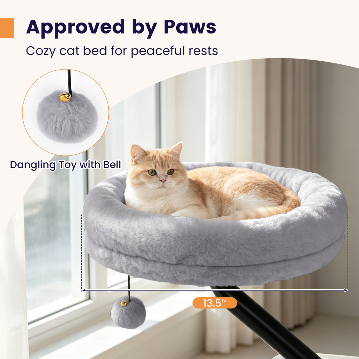 360Â° Rotating Cat Desk Bed for Indoor Cats with Removable Perch-Gray