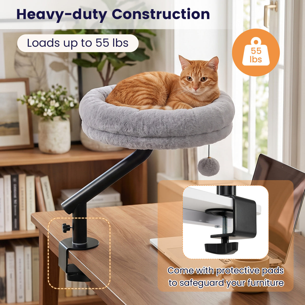 360Â° Rotating Cat Desk Bed for Indoor Cats with Removable Perch-Gray