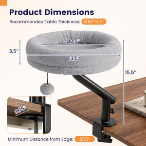 360Â° Rotating Cat Desk Bed for Indoor Cats with Removable Perch-Gray