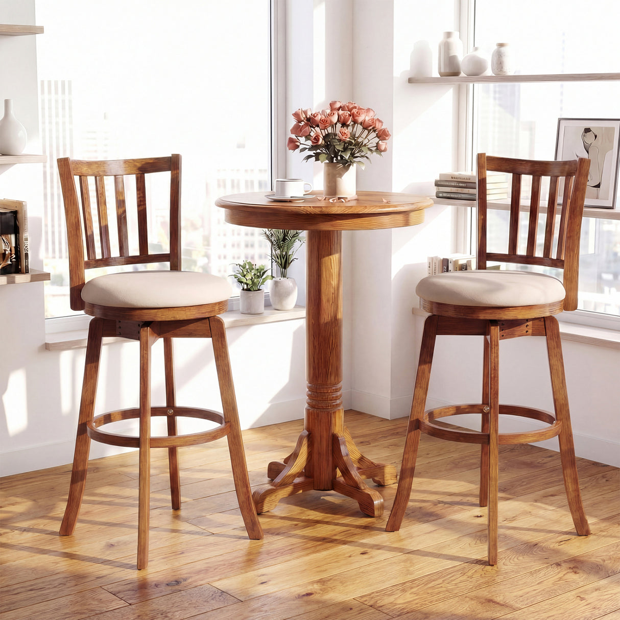 360° Rotating Counter Height Chairs Set of 4 with Backrest and Upholstered Seat-29 inches