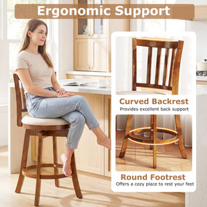 360 ° Rotating Counter Height Chairs Set of 2 with Upholstered Seat and  Backrest-24 inches