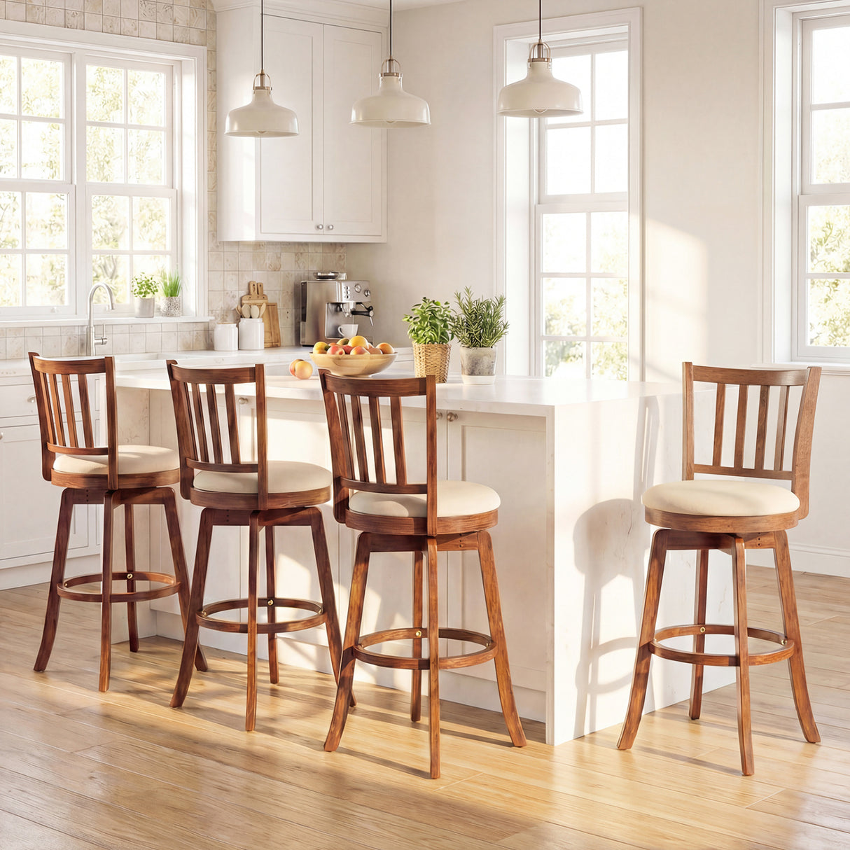 360 ° Rotating Counter Height Chairs Set of 2 with Upholstered Seat and  Backrest-29 inches