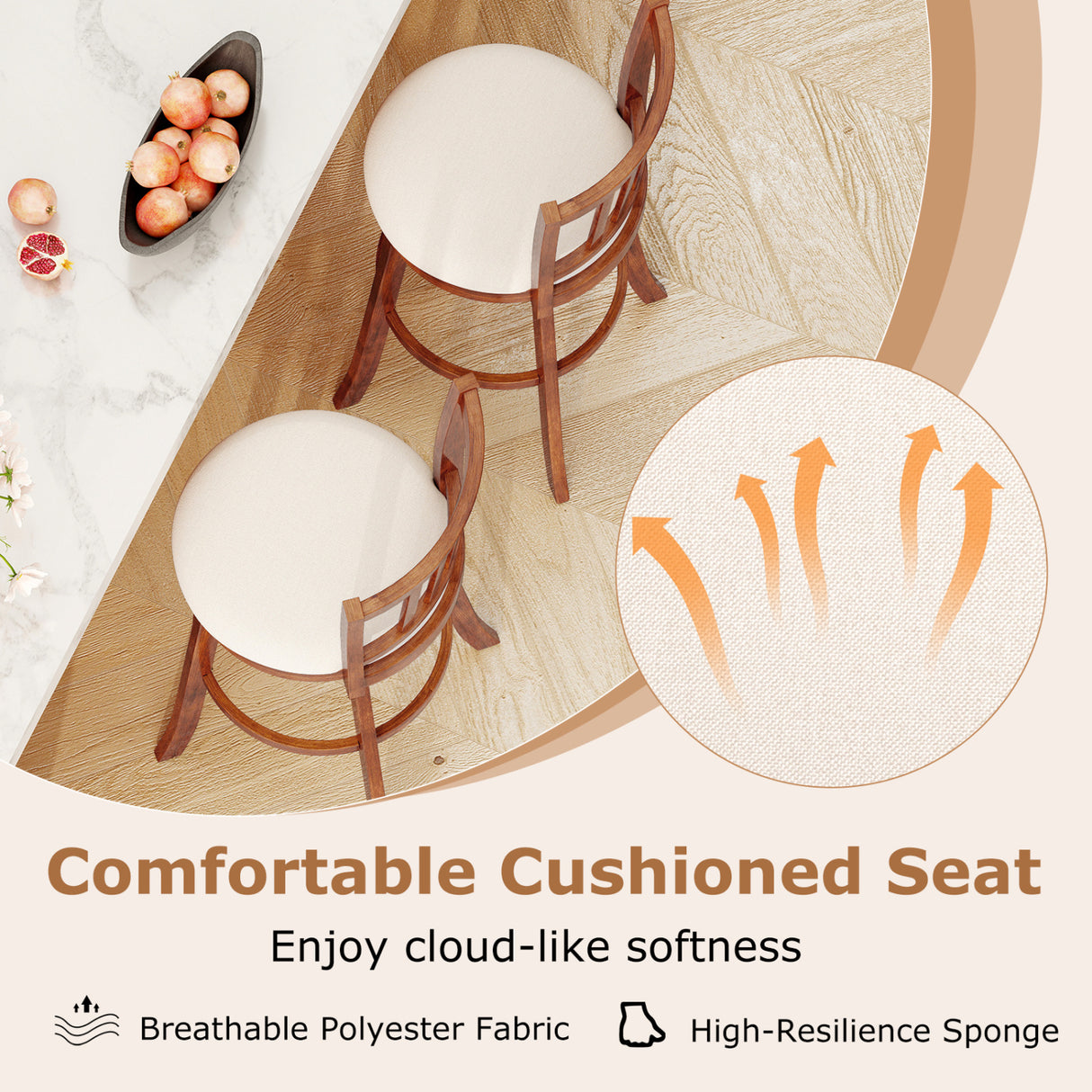 360 ° Rotating Counter Height Chairs Set of 2 with Upholstered Seat and  Backrest-29 inches