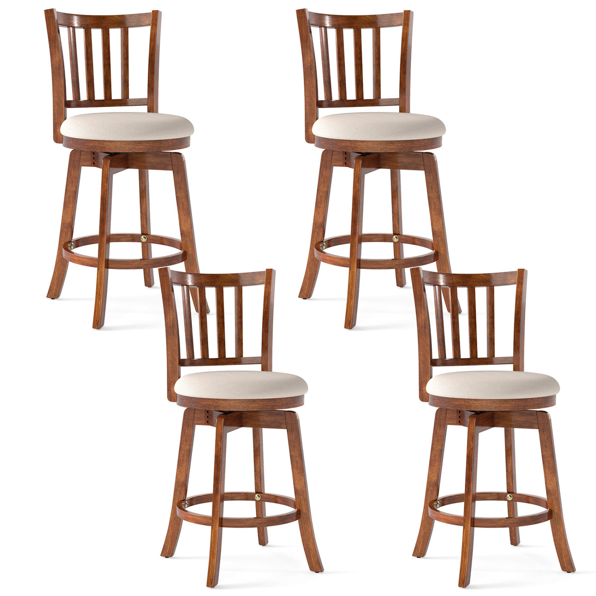 360 ° Rotating Counter Height Chairs Set of 4 with Backrest and Upholstered Seat-24 inches