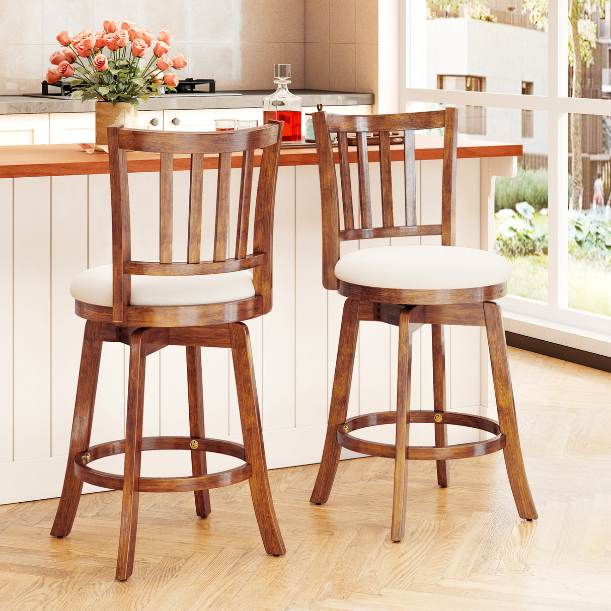 360 ° Rotating Counter Height Chairs Set of 4 with Backrest and Upholstered Seat-24 inches