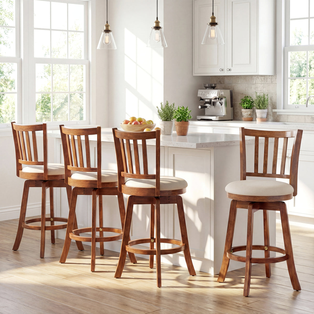 360 ° Rotating Counter Height Chairs Set of 4 with Backrest and Upholstered Seat-24 inches
