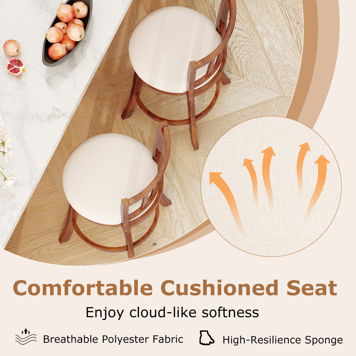 360 ° Rotating Counter Height Chairs Set of 4 with Backrest and Upholstered Seat-24 inches