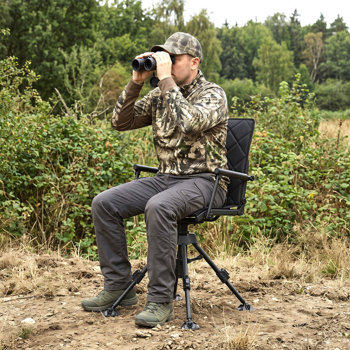 360Â° Silent Swivel Hunting Seat with 5-Level Adjustable-Black