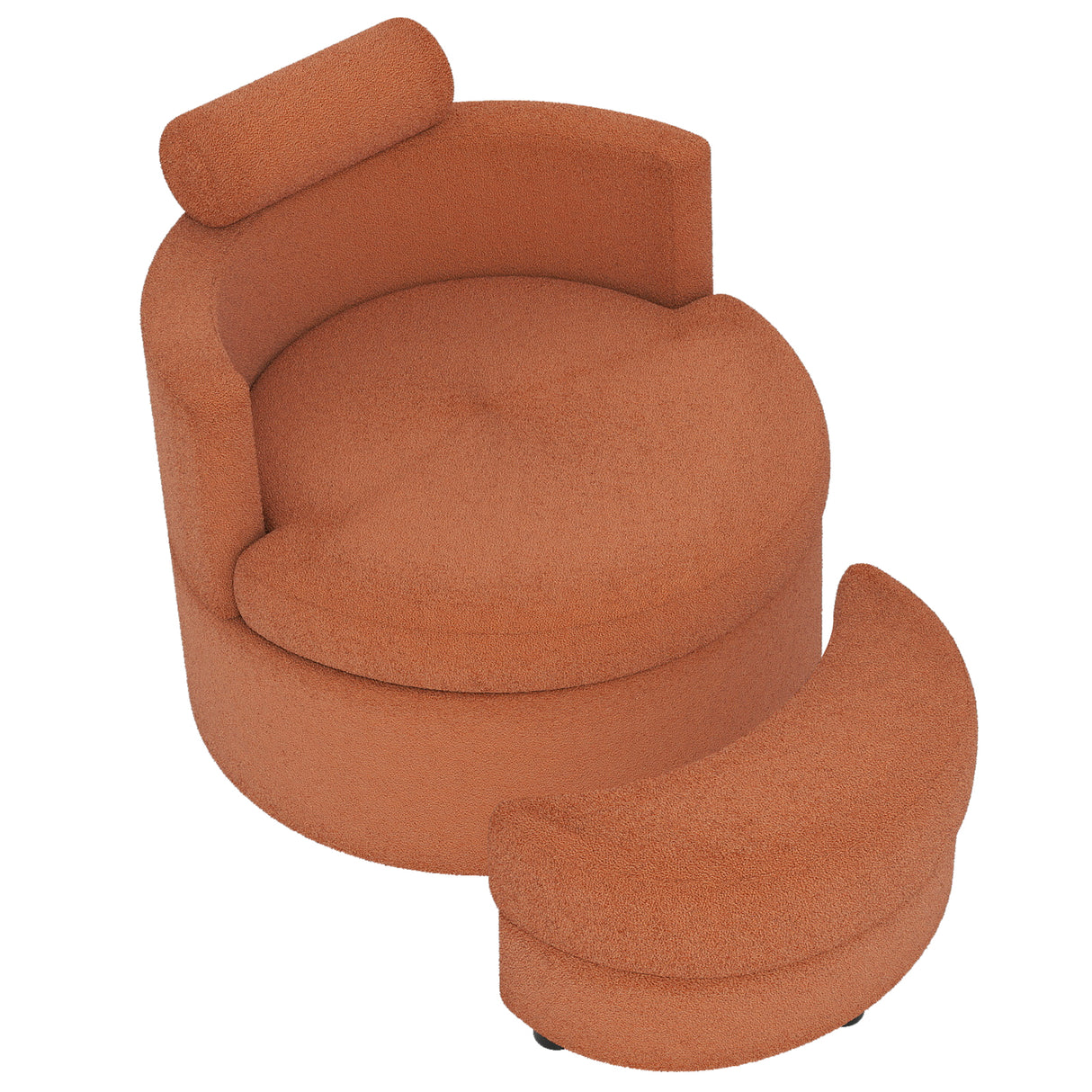 360 ° Swivel Accent Chair with Half Moon Storage Ottoman-Light Brown