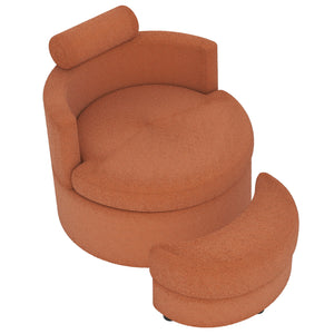 360 ° Swivel Accent Chair with Half Moon Storage Ottoman-Light Brown