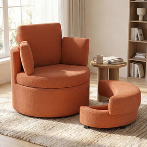 360 ° Swivel Accent Chair with Half Moon Storage Ottoman-Light Brown