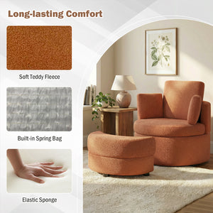 360 ° Swivel Accent Chair with Half Moon Storage Ottoman-Light Brown