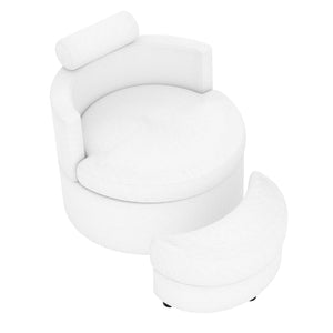 360 ° Swivel Accent Chair with Half Moon Storage Ottoman-White