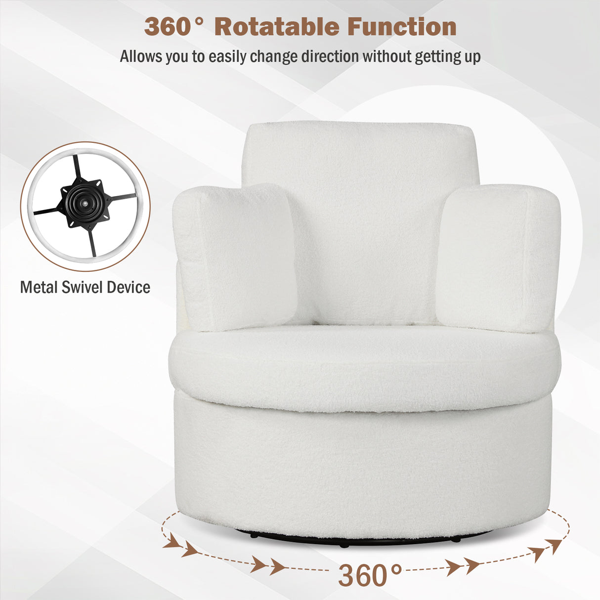 360 ° Swivel Accent Chair with Half Moon Storage Ottoman-White
