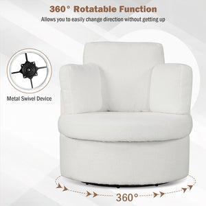 360 ° Swivel Accent Chair with Half Moon Storage Ottoman-White