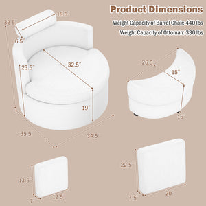 360 ° Swivel Accent Chair with Half Moon Storage Ottoman-White