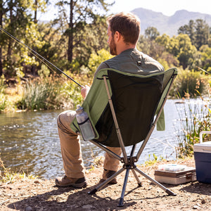 360Â° Swivel Camping Chair with Cup Holder and Side Pocket for Beach Support 300 LBS-Green