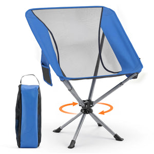 360Â° Swivel Camping Chair with Cup Holder and Side Pocket for Beach Support 300 LBS-Blue