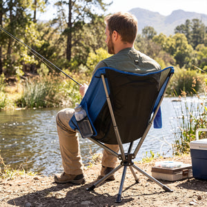 360Â° Swivel Camping Chair with Cup Holder and Side Pocket for Beach Support 300 LBS-Blue