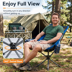 360Â° Swivel Camping Chair with Cup Holder and Side Pocket for Beach Support 300 LBS-Blue