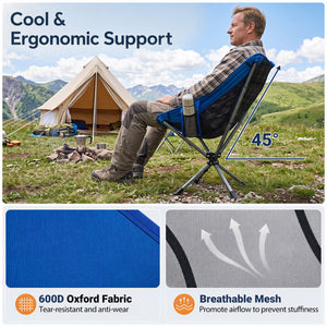 360Â° Swivel Camping Chair with Cup Holder and Side Pocket for Beach Support 300 LBS-Blue